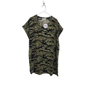 Jolie & Joy Camo Cuffed‎ Sleeve T Shirt Dress - Olive - Size 2X